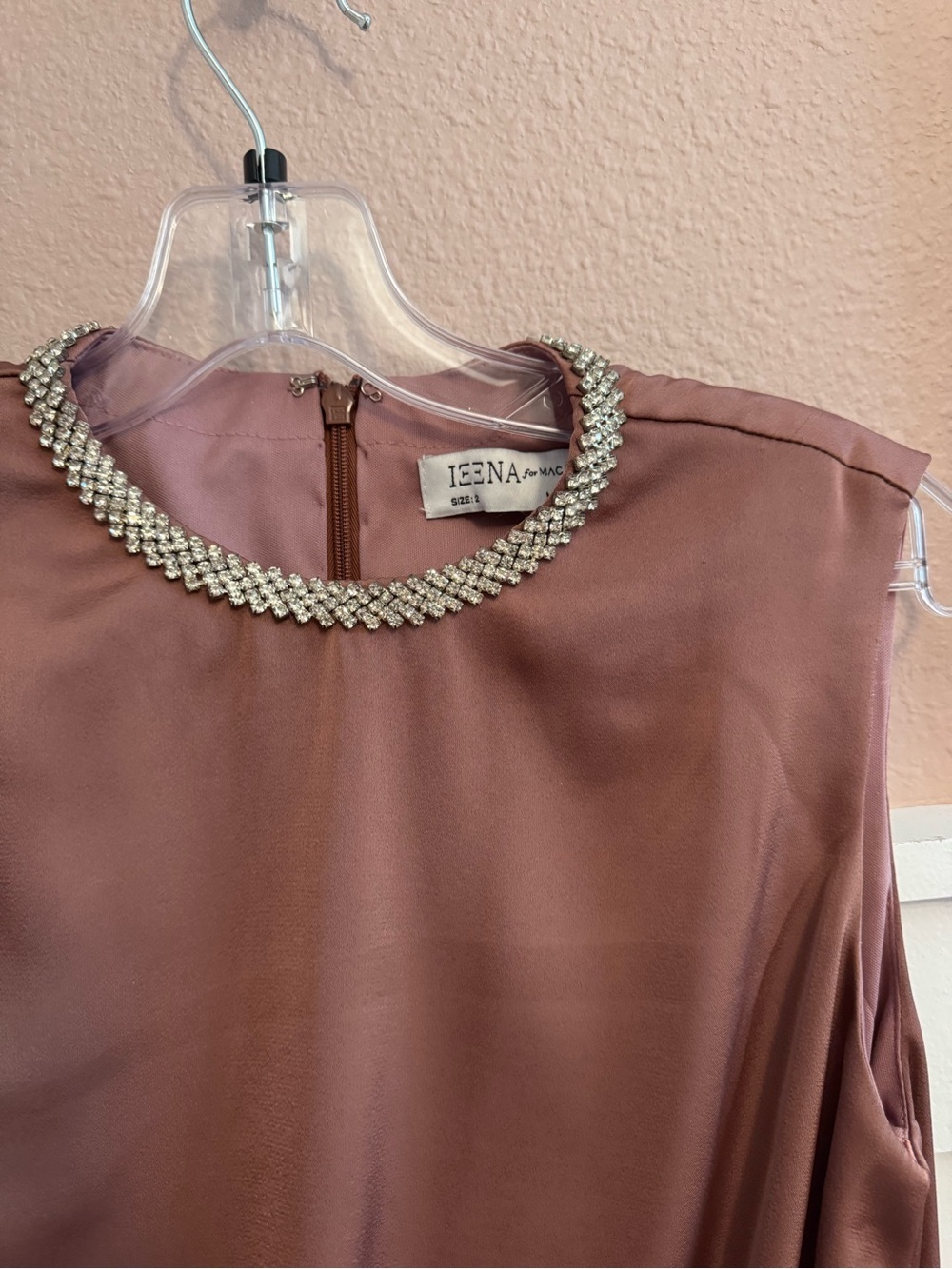 Ieena Mac Duggal Mauve Satin Jeweled Rhinestone Neck - Picture 2 of 5